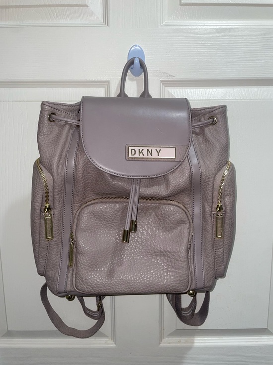 DKNY Taupe Gray Mauve Pebbled Leather Backpack Gold Hardware Multi Pocket main image 9